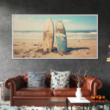 Carregar imagem no visualizador da galeria, Abandoned Surfboards On Miami Beaches In the 1980s - Framed Canvas Print - Photography Print - Vaporwave Aesthetic Wall Art
