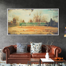 Carregar imagem no visualizador da galeria, An Abandoned Tennis Court - Old Found Footage Photography - Framed Canvas Print - Urban Decay - Vaporwave Wall Art
