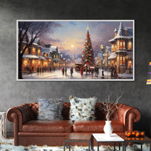 Cargar imagen en el visor de la galería, Christmas Tree In The Town Square - Winter Art - Christmas Gift Idea - Framed Canvas Print - Winter Wall Decor, Winter Print Christmas Decor
