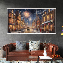 Cargar imagen en el visor de la galería, Christmas / New Years Fireworks - Framed Canvas Print - Christmas Wall Art - Christmas Oil Painting - Holiday Decor - Seasonal Art
