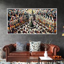 Carregar imagem no visualizador da galeria, Art Deco Stained Glass Style Christmas Village - Framed Canvas Print - Retro Xmas Art - Christmas Decor - Christmas Wall Art - Christmas Art
