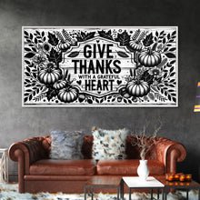Load image into Gallery viewer, Give Thanks With A Grateful Heart Modern Farmhouse Wall Decor, Dining Room Wall Sign Kitchen Decor Large Framed Canvas Print, Fall Wall Art
