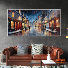 Cargar imagen en el visor de la galería, Christmas Wall Art - Framed Canvas Print - Winter Wonderland Victorian Village Decorated for Christmas - Christmas Canvas Wall Art
