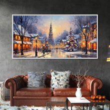 Cargar imagen en el visor de la galería, Christmas Centerpiece Wall Art - Framed Canvas Print - Winter Wonderland Victorian Village Decorated for Christmas Canvas Wall Art
