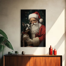 Carregar imagem no visualizador da galeria, Santa Claus And His Boston Terrier, Christmas Wall Art, Dog Gift, Christmas Dog, Winter Wall Art, Santa Decor, Santa Art Print, Cute Dog
