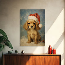 Load image into Gallery viewer, Cocker Spaniel Puppy In A Santa Hat, Framed Canvas Print, Christmas Decor, Holiday Decor, Seasonal Wall Decor, Farmhouse Christmas
