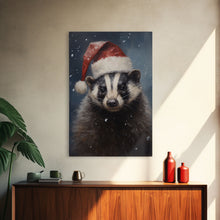 Carregar imagem no visualizador da galeria, Cute Christmas Badger In A Santa Hat, Framed Canvas Print, Christmas Art, Christmas Decor, Christmas Art Print, Christmas Wall Art
