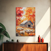 Load image into Gallery viewer, The Sheep Farm In Fall Framed Canvas Print, Farmhouse Decor, Boho Painting Wall Art
