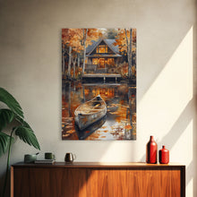 Carregar imagem no visualizador da galeria, Canoe on the Lake, Lake House Decor, Framed Wall Art Canvas Print, Fall Decor, Seasonal Decor, Holiday Decor Gift
