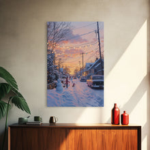 Load image into Gallery viewer, Cozy Neighborhood Christmas Evening with Snowmen and Festive Lights, Perfect for Framed Canvas Print and Holiday Wall Art
