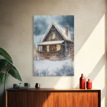 Carregar imagem no visualizador da galeria, Beautiful Woods Cabin Framed Canvas Print, Extra Large Fall Decor, Mid Century Modern Winter Wall Art, Modern Christmas
