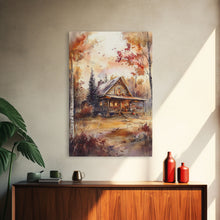 Carregar imagem no visualizador da galeria, Beautiful Woods Cabin Framed Canvas Print, Extra Large Fall Decor, Mid Century Modern Autumn Wall Art, Modern Christmas
