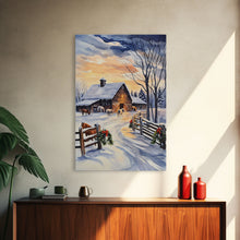 Cargar imagen en el visor de la galería, Christmas On The Farm, Winter Wall Art Framed Canvas Print, Gift Idea, Seasonal Decor, Barn Painting, Farmhouse Art
