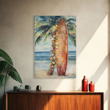 Cargar imagen en el visor de la galería, Surfboard Art Framed Canvas Print, Tropical Christmas Decor, Xmas Art, Christmas 2024 Gift Idea For Her

