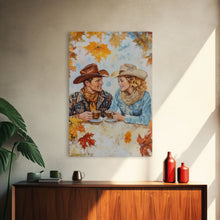 Load image into Gallery viewer, Cowboy and Cowgirl Fall Scene Framed Canvas Print - 2024 Rustic Autumn Love Country Art Gift Idea Fall Wall Decor

