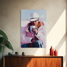 Load image into Gallery viewer, Cowboy with Mug in Snow Framed Canvas Print - Winter Country Scene Art Best 2024 Christmas Wall Decor Gift Idea
