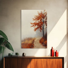 Load image into Gallery viewer, Framed Canvas Print of a Cozy Autumn Path with Trees and Fall Leaves, Rustic Country Decor, Moody Landscape Art, Best Gift Idea, Fall Decor
