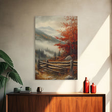 Carregar imagem no visualizador da galeria, Canvas Print of Autumn Trees in Misty Landscape, Fall Wall Art, Moody Landscape, Modern Farmhouse, Best Gift Idea, Rustic Fall Decor
