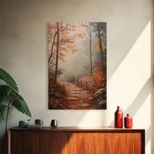 Load image into Gallery viewer, Framed Canvas Print of a Fall Path with Fence and Trees, Autumn Wall Art, Rustic Country Decor, Best Gift Idea, Modern Farmhouse Fall Decor

