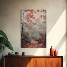 Load image into Gallery viewer, Framed Canvas Print of Autumn Pathway with Red Leaves, Seasonal Wall Art, Best Gift Idea, Modern Farmhouse Fall Decor, Moody Landscape
