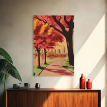 Carregar imagem no visualizador da galeria, Canvas Print of City Park with Autumn Trees and Path, Seasonal Wall Art, Modern Farmhouse Decor, Best Gift Idea, Fall Cityscape Art
