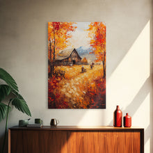 Carregar imagem no visualizador da galeria, Autumn Barnyard Framed Canvas Print, Vibrant Fall Landscape Cowboy and Barn, Perfect Rustic Wall Art Farmhouse or Ranch Style Fall Decor
