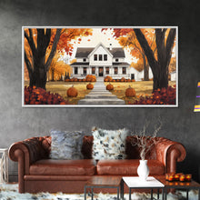 Carregar imagem no visualizador da galeria, Fall farmhouse pumpkin decor, autumn country home art, rustic fall wall print seasonal wall decor, framed canvas print, autumn farmhouse art
