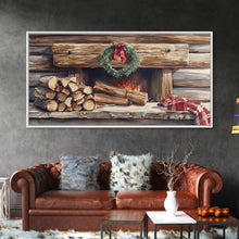 Load image into Gallery viewer, Cozy Cabin Fireplace Christmas Canvas Print | Rustic Christmas Wall Art | Holiday Home Decor | Christmas Mantle Decor | 2024 Christmas Gift
