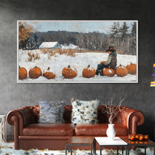 Load image into Gallery viewer, Cowboy Sipping Coffee Autumn Decor Framed Canvas Print Perfect Above Sofa Wall Art Western Home Decor Moody Fall Artwork Rustic
