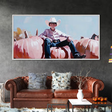 Carregar imagem no visualizador da galeria, Black And White Cowboy Framed Canvas Print Moody Landscape Fall Art Above Sofa Decor Rustic Western Cowboy Autumn Wall Art
