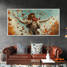 Load image into Gallery viewer, Cowboy Throwing Leaves In The Air, Funny Western Decor, Framed Canvas Print, Mood Lifting Wall Art, Fall Decor
