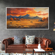 Carregar imagem no visualizador da galeria, Fall Sunset Framed Canvas Print Scenic Ranch Landscape Art Autumn Wall Decor Ideal Holiday Home Decor and Gift for Farmhouse Style

