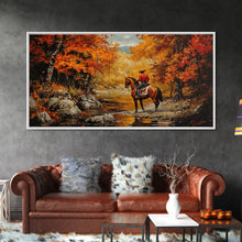 Load image into Gallery viewer, Cowboy resting in the snow with white pink background, Framed Canvas Print, minimalist winter wall art, western home decor, seasonal artwork
