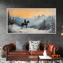 Cargar imagen en el visor de la galería, Female cowboy in fall forest, Framed Canvas Print, captivating Western portrait in autumn scenery, art piece seasonal farmhouse rustic decor
