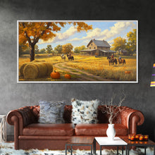 Carregar imagem no visualizador da galeria, Autumn Ranch Framed Canvas Print Pumpkin Patch Rustic Art Country Home Decor Large Fall Wall Art Farmhouse Style Thanksgiving Decor
