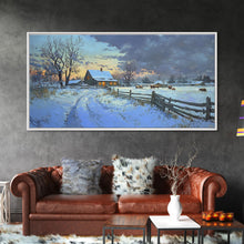 Carregar imagem no visualizador da galeria, Beautiful Winter Snowy Farm Framed Canvas Print Rustic Christmas Decor, Christmas Wall Art and Holiday Art Prints, Gift Home Decor
