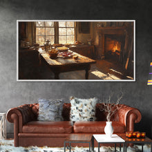 Load image into Gallery viewer, Cozy Kitchen Framed Canvas Print Autumn Fireplace Rustic Home Decor Seasonal Fall Art Large Wall Art Gift for Thanksgiving Decor
