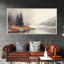 Load image into Gallery viewer, Fall On The River, Framed Canvas Print, Beautiful Watercolor Painting Of an Autumn Landscape, Ready To Hang Seasonal Decor
