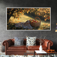Load image into Gallery viewer, Basket of Apples Framed Canvas Print, Cozy Fall Farmhouse Wall Art, Country Autumn Decor, Best Gift for Her, Seasonal Harvest Scene Art
