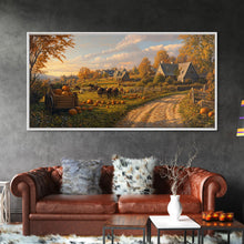 Carregar imagem no visualizador da galeria, Autumn Pumpkin Harvest Framed Canvas Print, Fall Country Farm Scene Wall Art, Best Autumn Decor, Cozy Farmhouse Gift Idea
