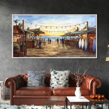 Carregar imagem no visualizador da galeria, Beach Christmas Market Framed Canvas Print, Coastal Holiday Market Scene Wall Art, Christmas Decor Wall Art
