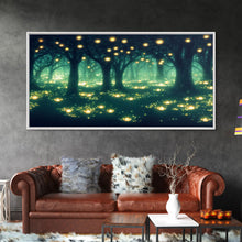Cargar imagen en el visor de la galería, Fireflies At Night In A Fantasy Forest,  Framed Ready To Hang Canvas Print, beautiful wall art, guest room decor
