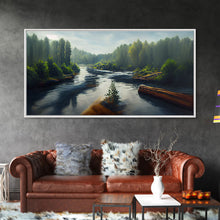 Cargar imagen en el visor de la galería, Flowing River wall decor, ready to hang canvas print wall art, blue river cabin art, lake house art
