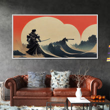 Load image into Gallery viewer, Japanese Samurai Fighting A Tidal Wave, ready to hang canvas print wall art, framed canvas wall art, mancave decor
