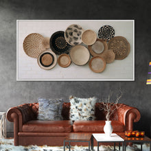 Load image into Gallery viewer, Basket Wall Decor Framed Canvas Print, Boho Wall Art, Wicker Round Bowl Art, Wicker Wall Art Print
