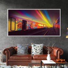 Load image into Gallery viewer, Box car graffiti art, wall decor, train box car, ready to hang canvas print wall art, rainbow train wall art
