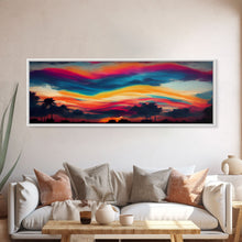 Carregar imagem no visualizador da galeria, Beautiful Panoramic Sunset Watercolor, Extra Large Wall Art, Framed Panoramic Canvas Print, Framed Wall Art
