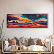 Carregar imagem no visualizador da galeria, Beautiful Panoramic Watercolor Sunset, Extra Large Wall Art, Framed Panoramic Canvas Print, Framed Wall Art
