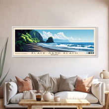 Carregar imagem no visualizador da galeria, Black Sand Beach, Malasyia Panoramic Beach Print, Vacation Gift, Malasyia Wall Art, Framed Canvas Print, Framed Beach Painting
