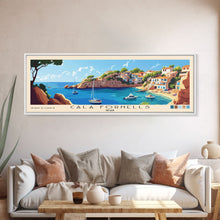Carregar imagem no visualizador da galeria, Cala Fornells, Spain Panoramic Beach Print, Vacation Gift, Spain Wall Art, Framed Canvas Print, Framed Beach Painting
